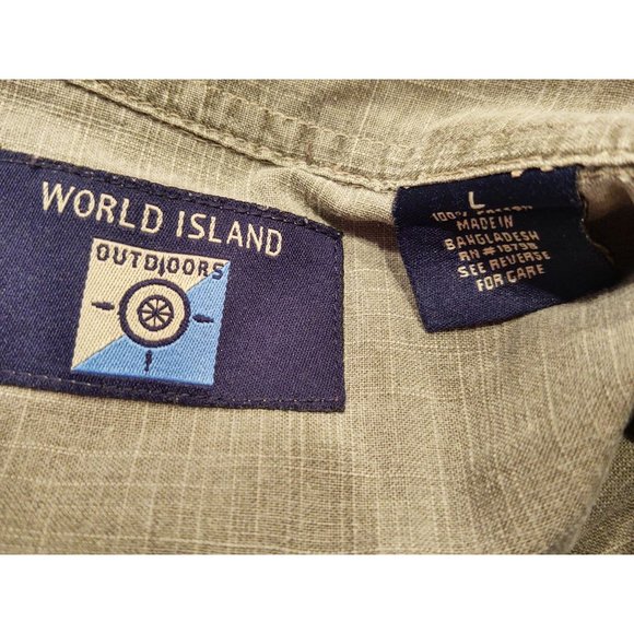Vintage World Island Mens Shirt L Outdoors Short Sleeve Ripstock Olive Green 90s - Picture 4 of 6